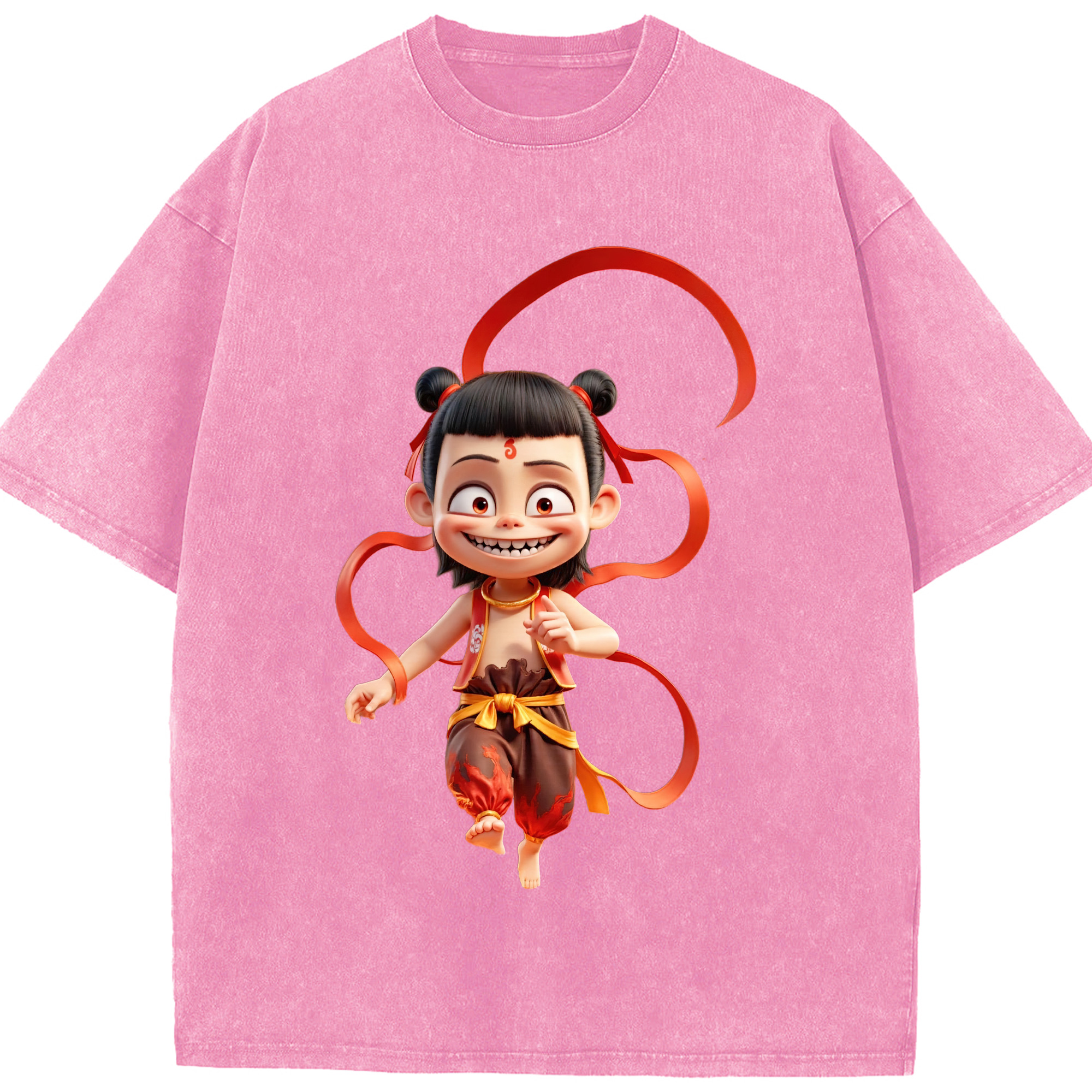 （画像用） Ne Zha 2 ナタ 魔童の大暴れ 綿100% ヴィンテージ風 半袖Tシャツ（フロントプリント）